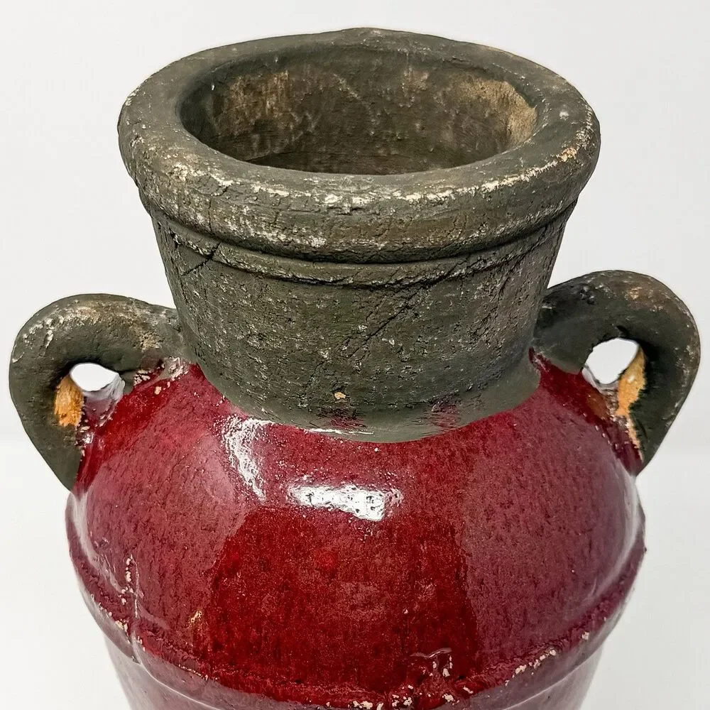 Vintage Rustic Studio Pottery Vase Oxblood Red Folk Art Handcrafted 12”